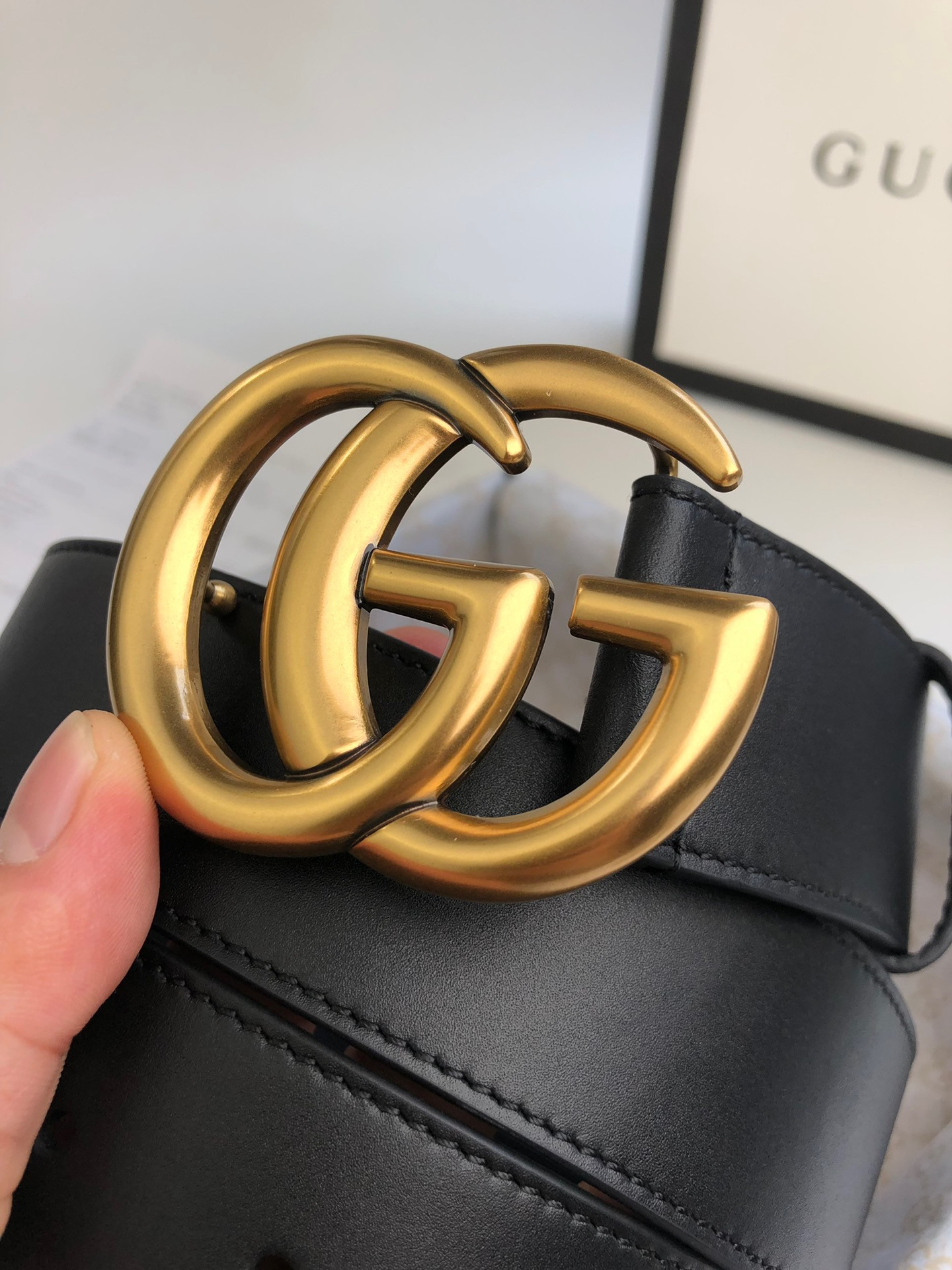 G*u*i wide leather belt with double g buckle 4.0