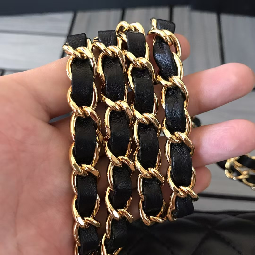 Ch*el small classic handbag gold  metal black 14.5×23×6cm