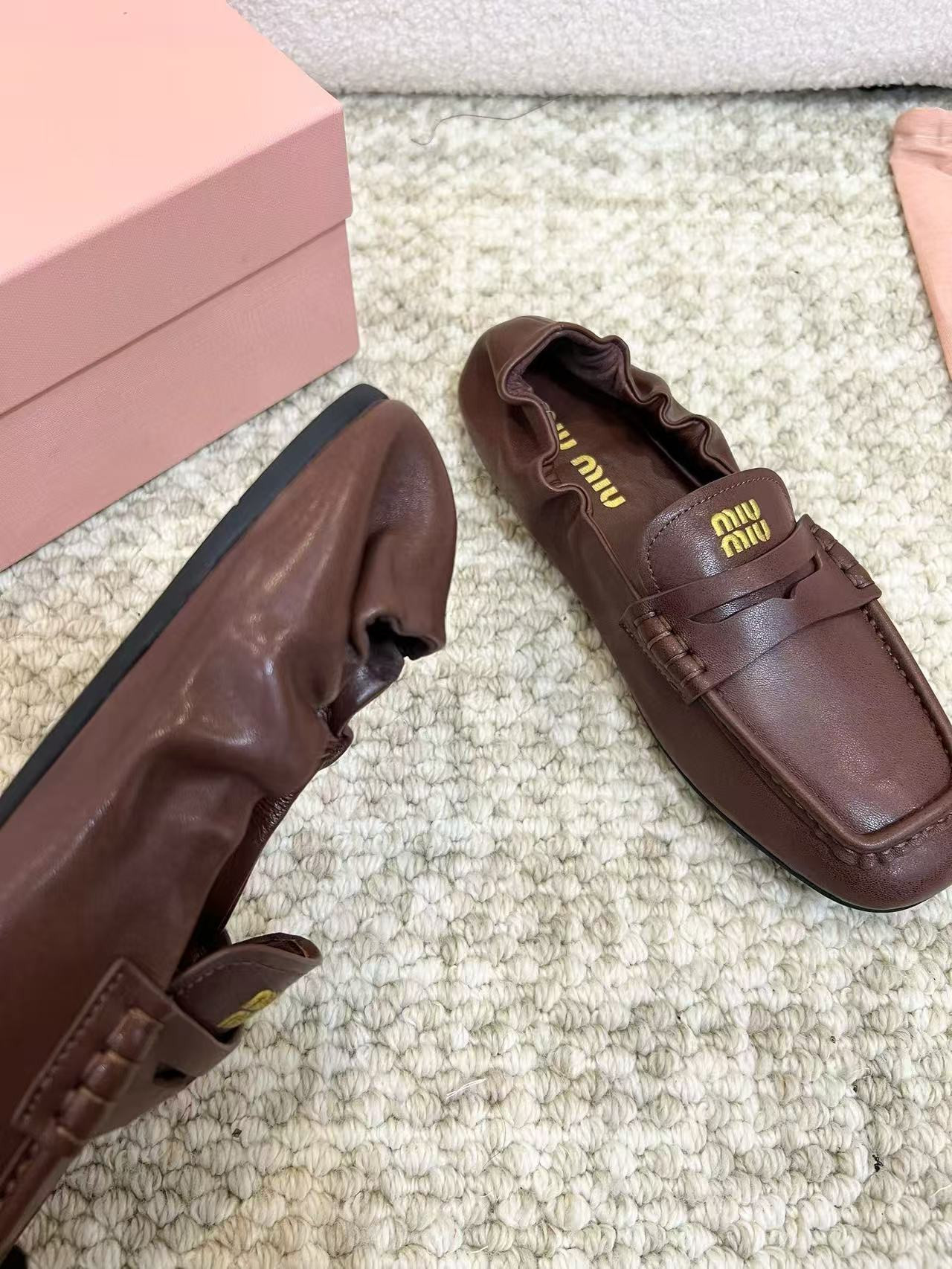 UA Miu Miu Ruches Nappa Leather Loafers