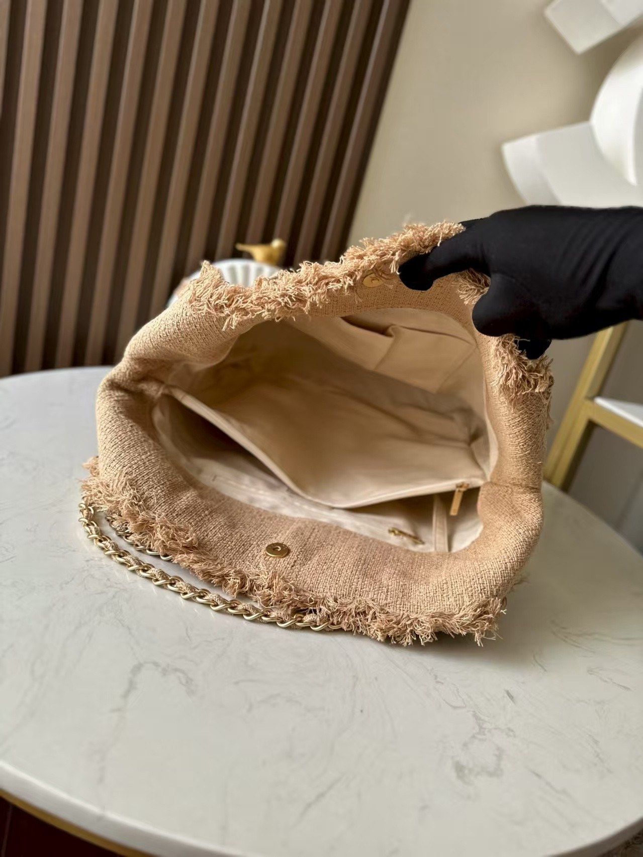 Ch*el vintage linen tassel tote straw bag 48x35x17cm