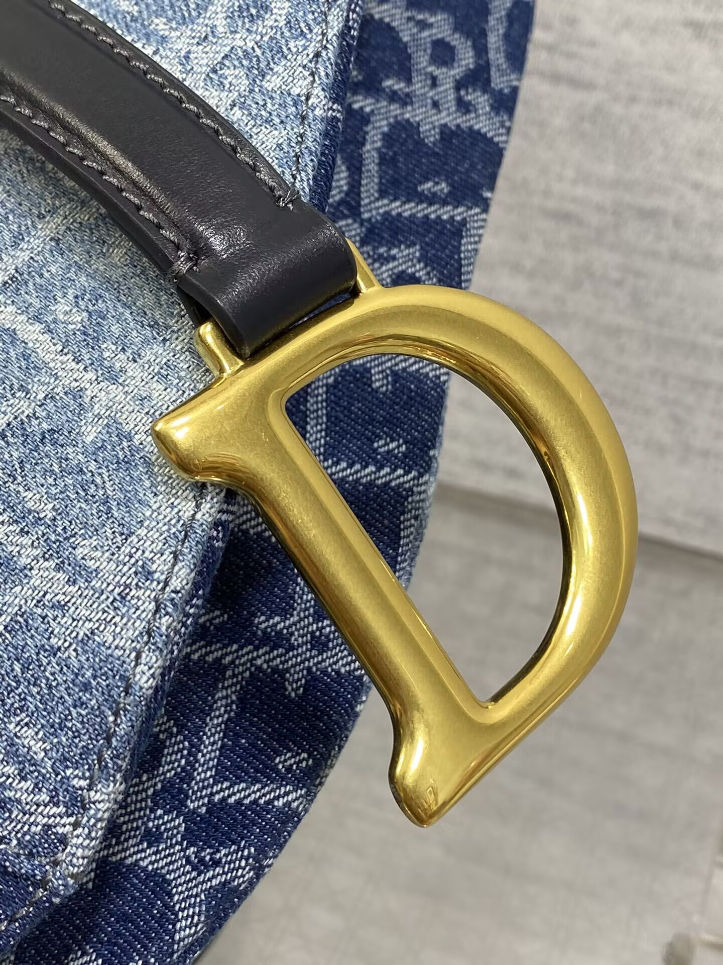 D*or saddle bag with strap blue denim D*or oblique jacquard 25.5 x 20 x 6.5 cm