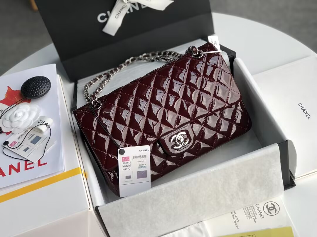 Ch*el classic flap bag burgundy 25cm