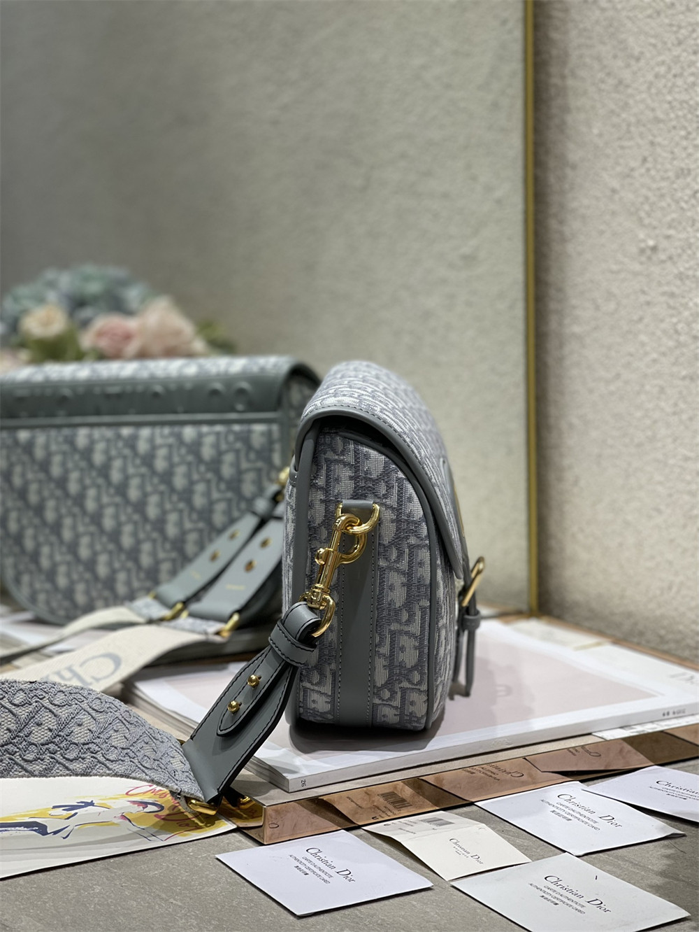 large D*or bobby bag grey D*or oblique jacquard