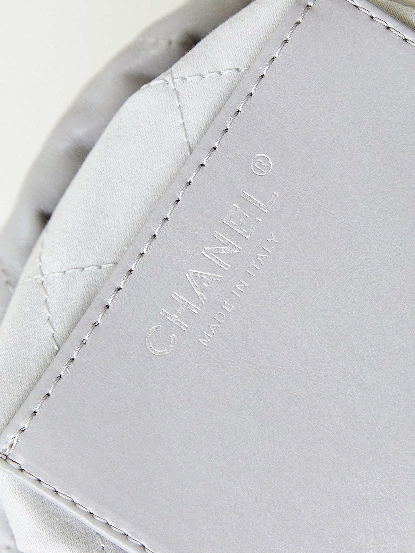 Ch*el 22 mini handbag shiny calfskin grey 7.8 × 7.4 × 2.3 in