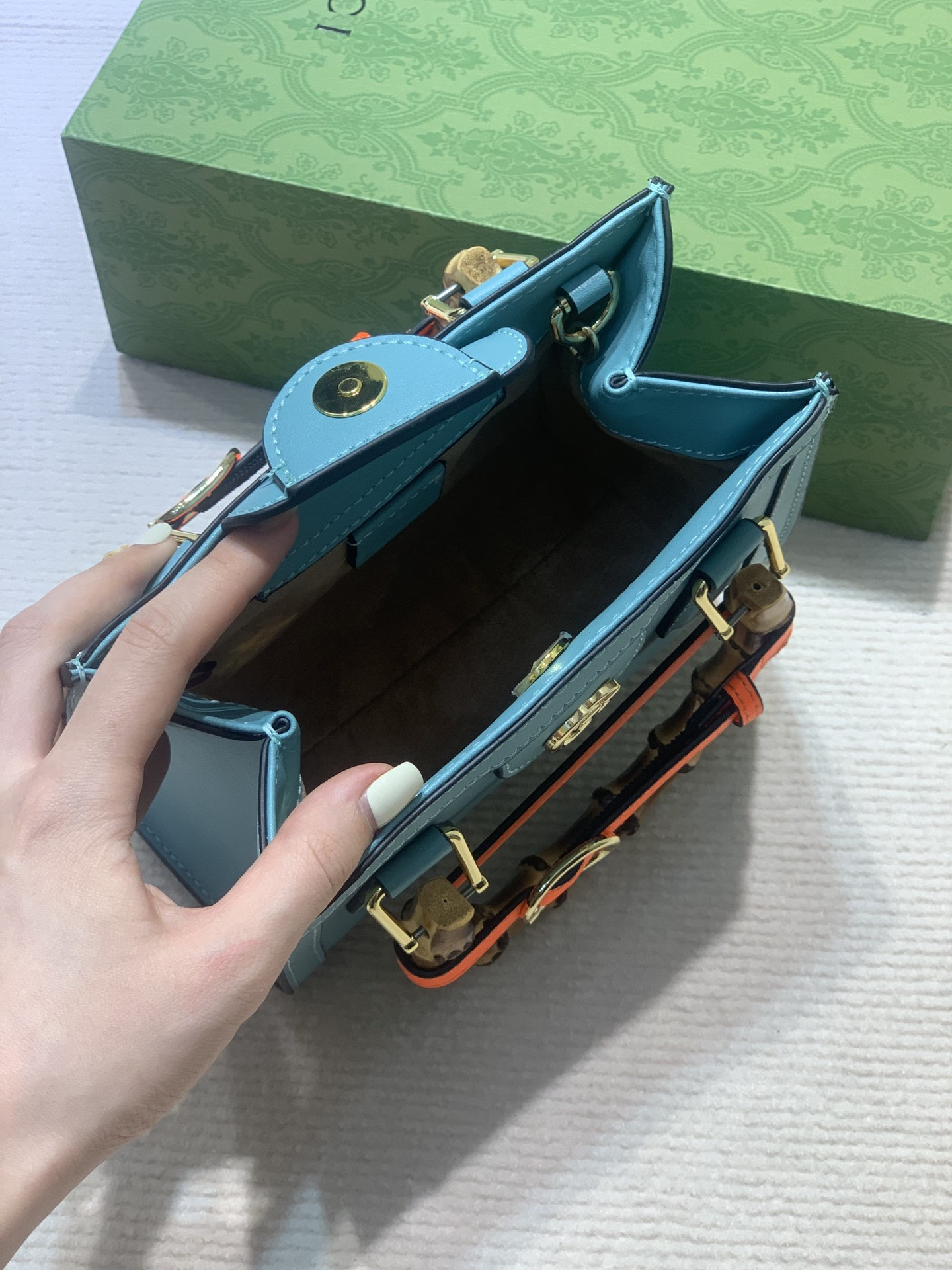 G*u*i diana mini tote bag blue 20w x 16h x 10d cm