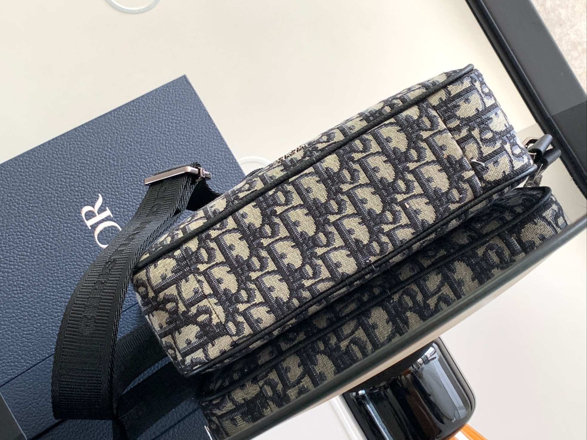 D*or maxi safari bag with strap beige and black D*or oblique jacquard