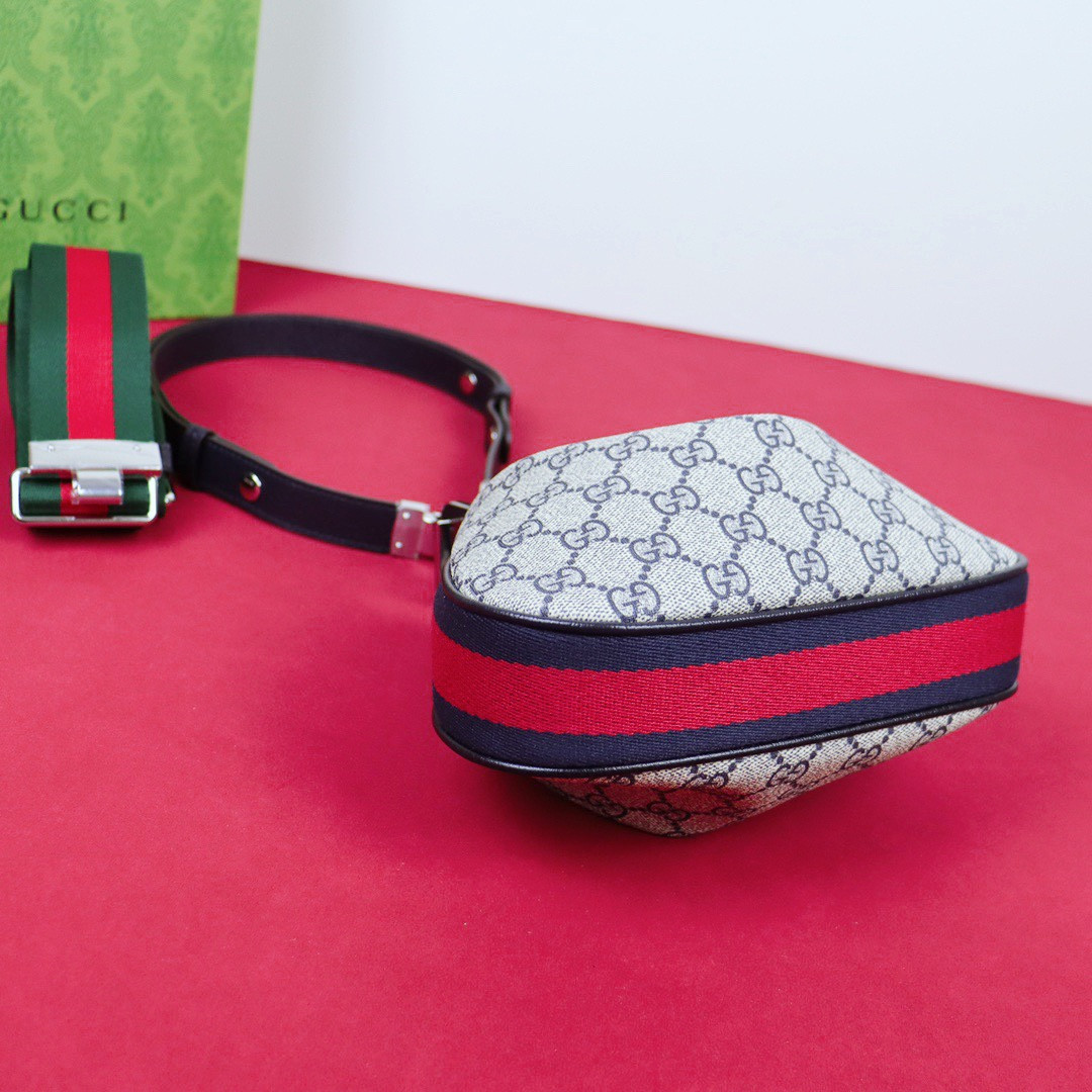 G*u*i attache small shoulder bag beige and blue 9"w x 8.7"h x 2"d