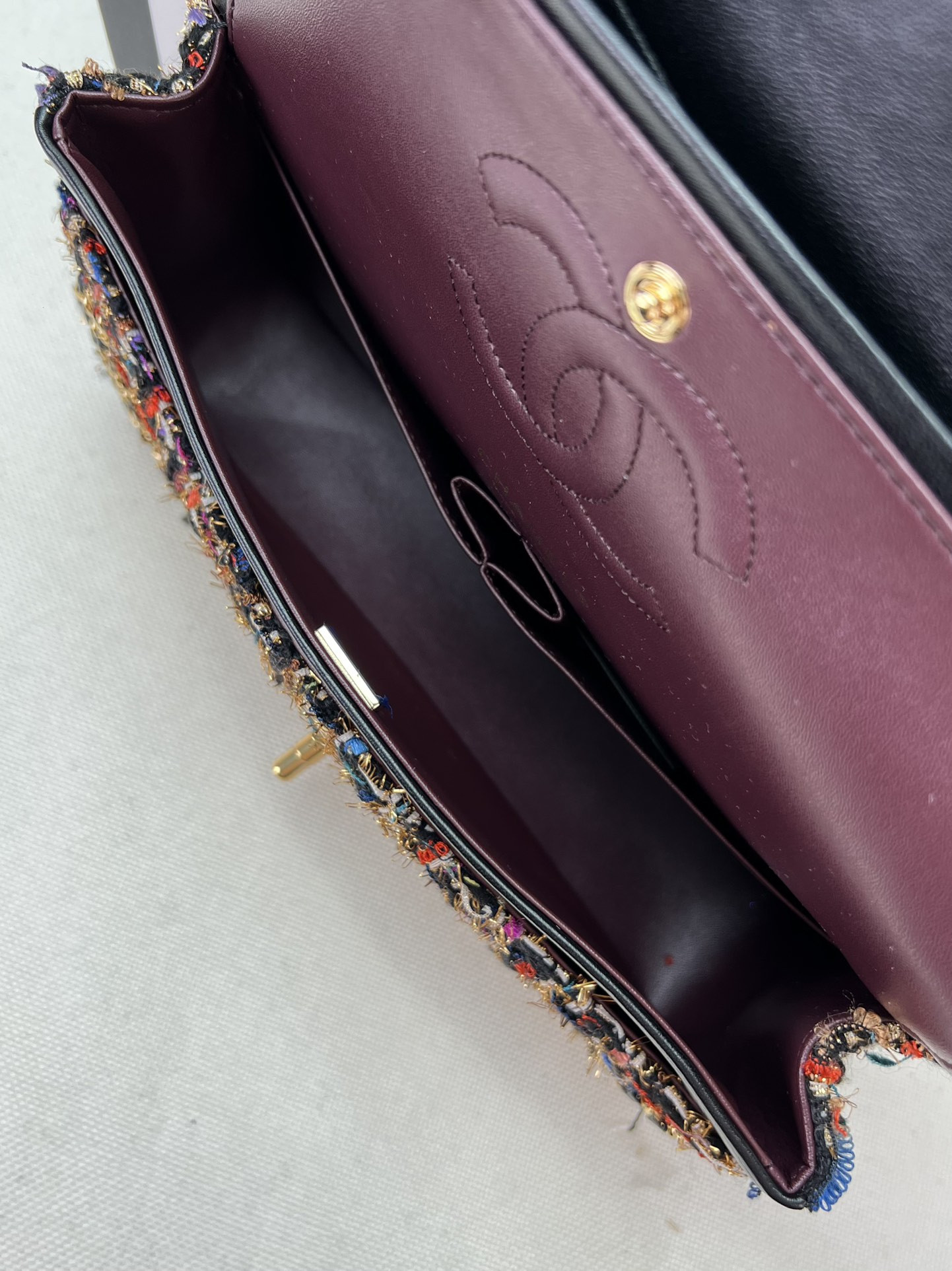 Ch*el classic 11.12 handbag tweed & gold-tone metal 6 × 9.9 × 2.5 in