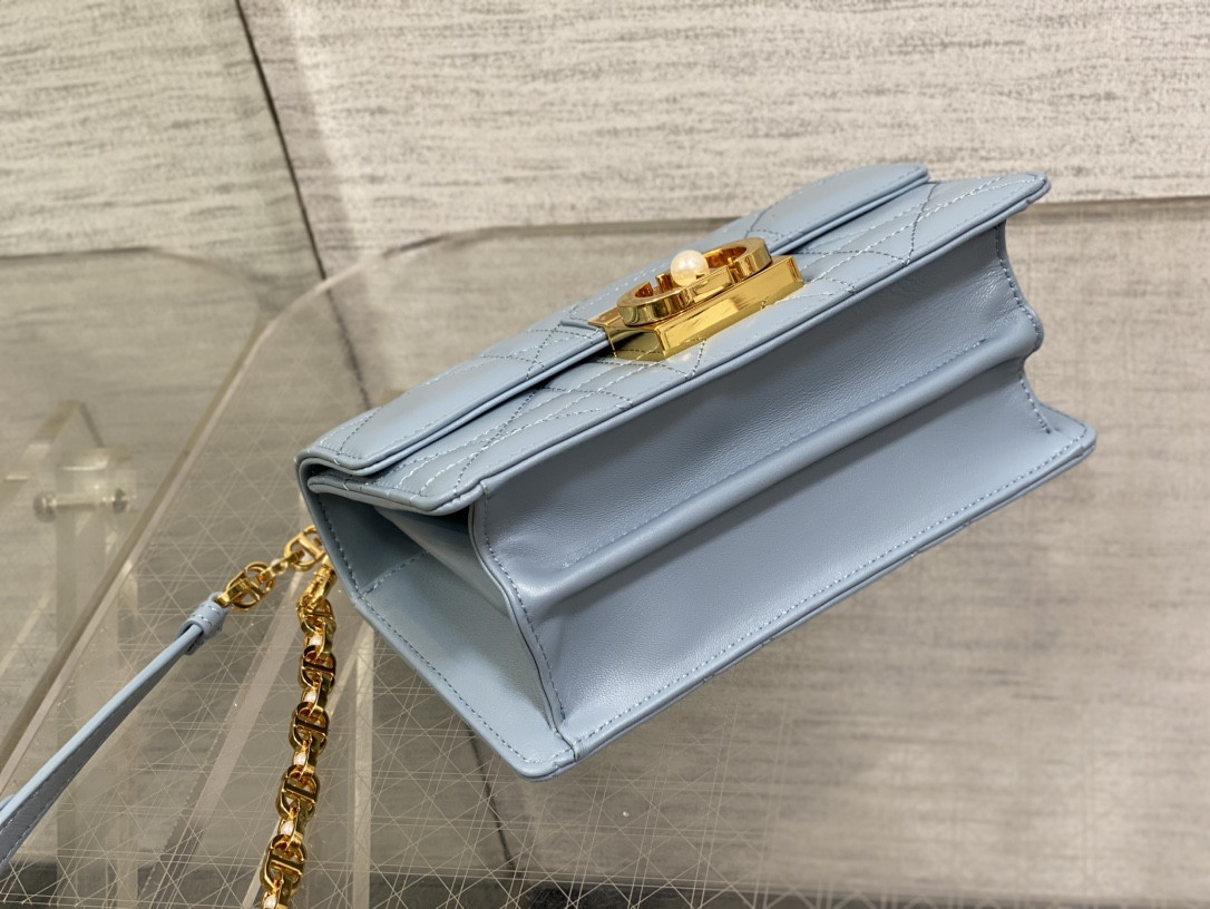 D*or small ange bag blue  latte macrocannage calfskin  20 x 12 x 5 cm